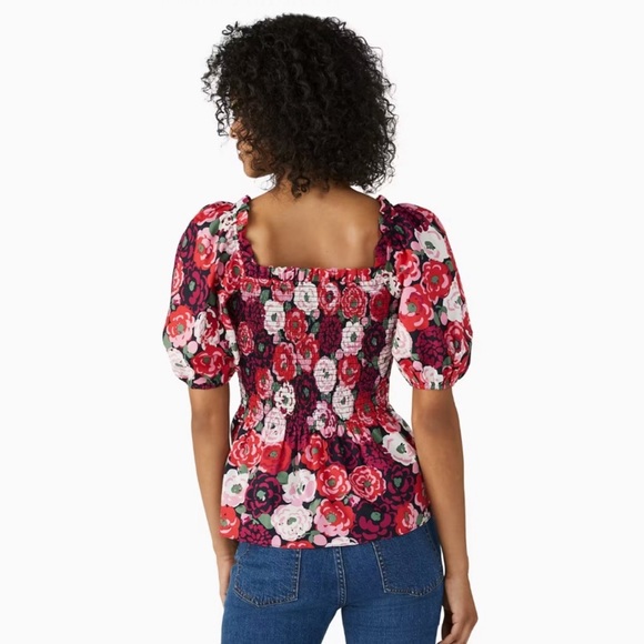 KATE SPADE Rosette Blooms puff sleeve peplum top🌺🌺 - Picture 2 of 6